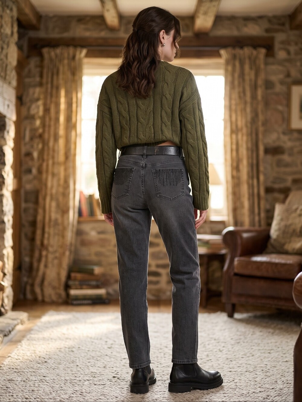 Jones New York Washed Black Lexington Straight Jeans Studded Grunge Indie Sleaze